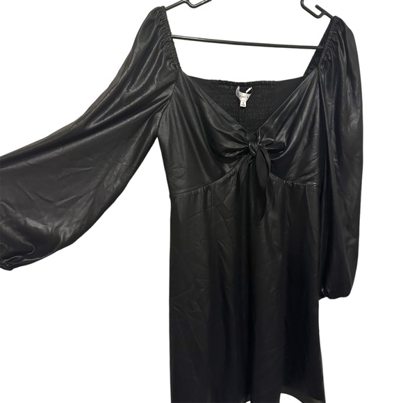 NWT Gianni Bini Star Struck Liquid Black Mini Dress Babydoll Size 4 Long Sleeves - Picture 5 of 11
